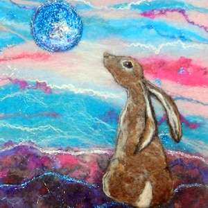 A Silent Winter&#39;s Night - Grußkarte, brauner Hase im Winter mit Mond