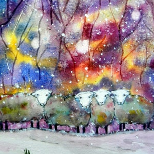 Herdwicks in the Snow - Portrait carte de voeux vierge, mouton Herdwick, neige, hiver