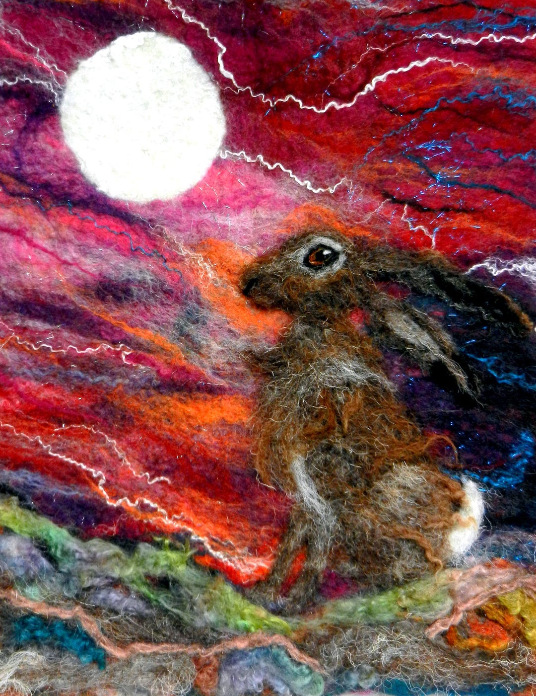 The Fable of the Moon and the Hare - Print of Original Felt Work - Hare ...