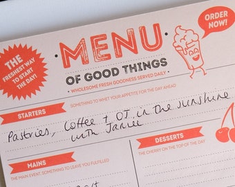 Daily Planner Desk Pad - Menu of Good Things A5 notepad - Daily Organiser - Activity planner - stationery gift - stocking filler -