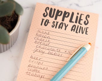 Shopping List Pad - Supplies To Stay Alive Magnetic Shopping List Pad - Notepad,gift for her,notebook, stationery, kitchen pad