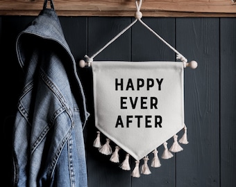 Happy Ever After Pennant Flag - wedding banner fabric wall hanging sign