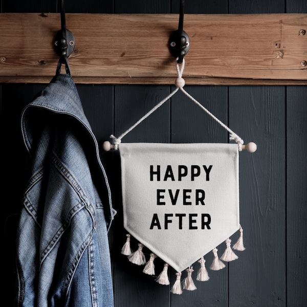 Happy Ever After Pennant Flag - wedding banner fabric wall hanging sign