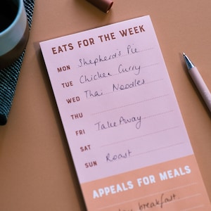 Eats for the Week Notepad - weekly meal planner, weekly menu, family meal planner, fridge notepad, leaving home gift, gift for friend