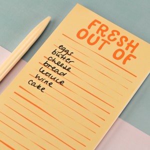 Fresh out of shopping list pad, for writing your grocery list on.