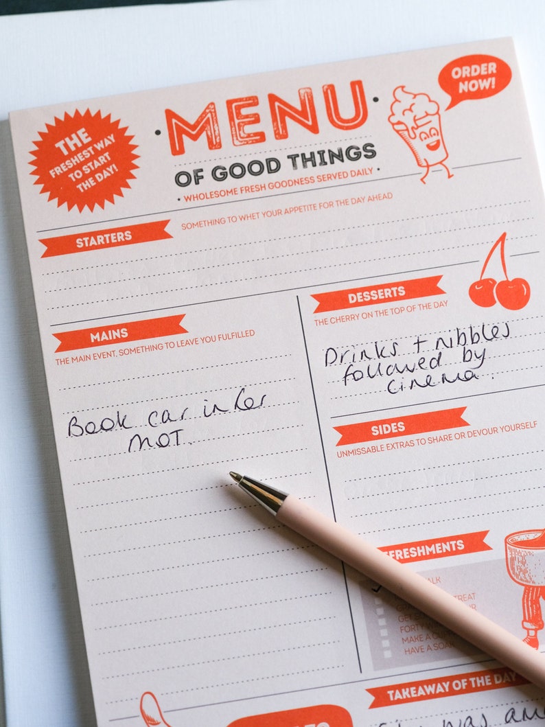 A notepad to help plan your day and keep you organised and on track.