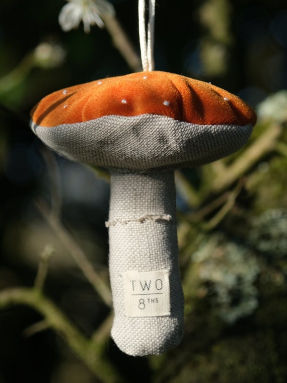 Set of Orange Velvet Toadstool Decorations