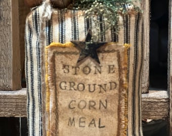 Primitive Stone Ground Corn Meal Sack Bowl Filler / Tiered Tray Decor / Shelf Sitter / 5.75 Inches