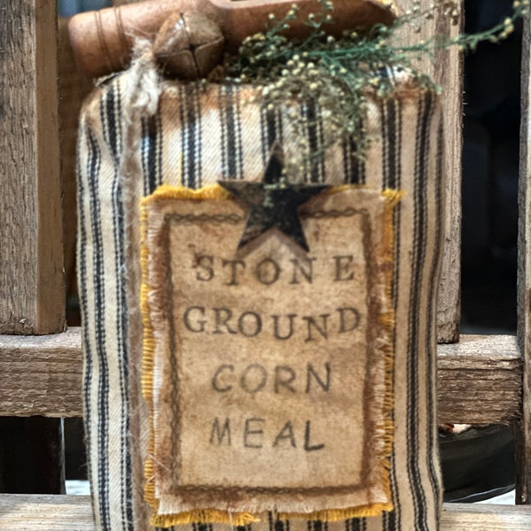 Primitive Stone Ground Corn Meal Sack Bowl Filler / Tiered Tray Decor / Shelf Sitter / Great Gift Idea