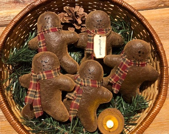 Grubby Primitive Gingerbread Man with Christmas Homespun Bowl Fillers