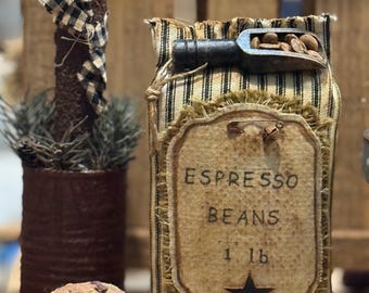 Primitive Espresso Bean Sack Bowl Filler / Tiered Tray Decor / Shelf Sitter/Great Gift Idea/ 6.25 Inches Tall