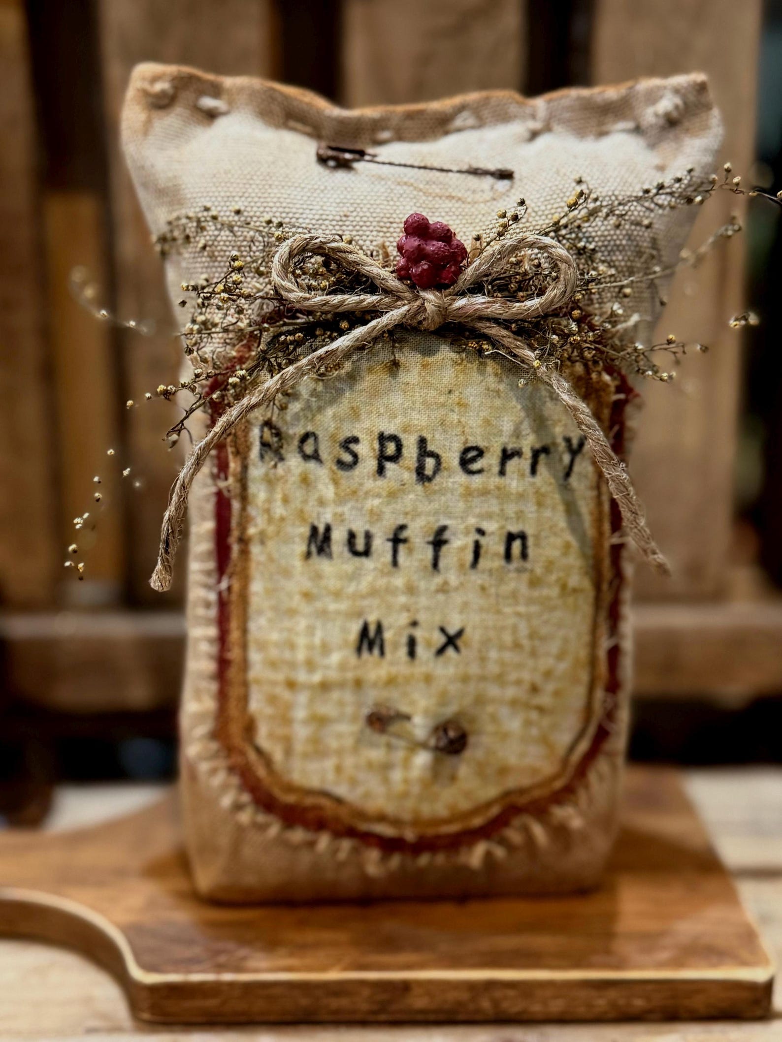Primitive Raspberry Primitive Faux Raspberry Muffin and Raspberry Muffin Mix Sack Set Bowl ...