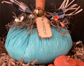 Primitive Aqua Pumpkin Ornie / Bowl Filler Shelf Sitter