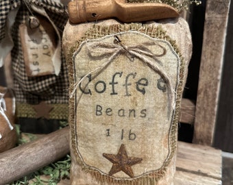 Primitive Coffee Bean Sack Bowl Filler / Tiered Tray Decor / Shelf Sitter/Great Gift Idea/ 5.75 Inches Tall