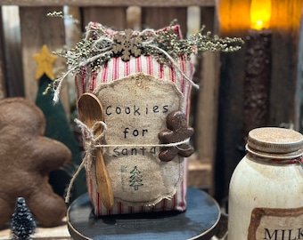 Primitive  Faux Sack of Cookies for Santa 6 inch Bowl Filler / Tiered Tray Decor / Shelf Sitter