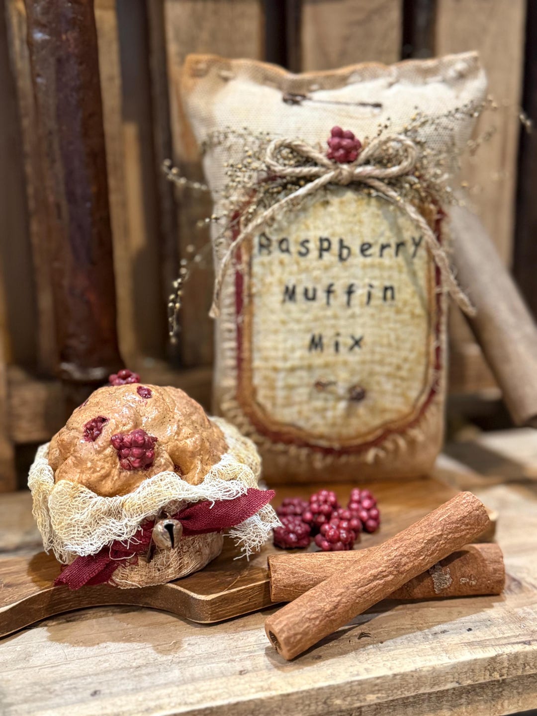 Primitive Raspberry Primitive Faux Raspberry Muffin Mix Sack 6.25 Inches Bowl Filler ...