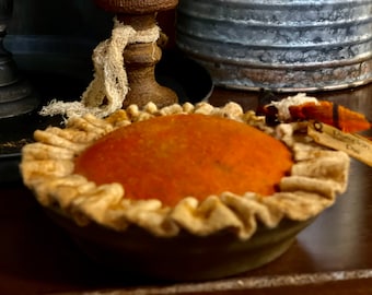 Primitive Faux Mini Pumpkin Pie Tiered Tray Decor / Shelf Sitter 5.5 inch pie