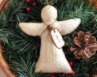 Primitive Christmas Angel Ornament / Bowl filler Antique White and Gold