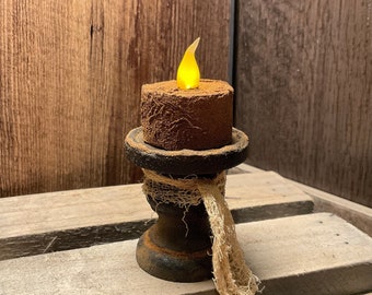 Primitive Grubby LED Tea Light and Holder Set of 2  Black (2 Candles, 2 Holders, total height 4 inches)