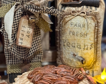 Primitive Faux Fresh Pecan Sack and Faux Mini Pecan Pie Set