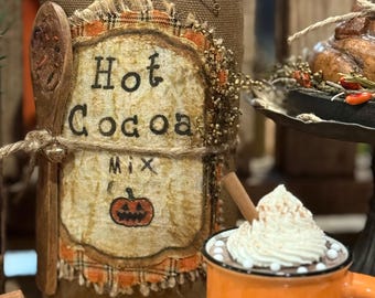 Primitive Fall Hot Cocoa Sack Bowl Filler / Tiered Tray Decor / Shelf Sitter/ 6 Inch