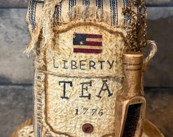 Primitive Liberty Tea Sack Bowl Filler / Tiered Tray Decor / Shelf Sitter/Faux Tea sack/ 6 Inches Tall
