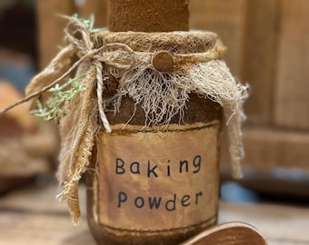 Primitive Faux Baking Powder Container with LED Tea Light, Tiered Tray Decor 4 Inch