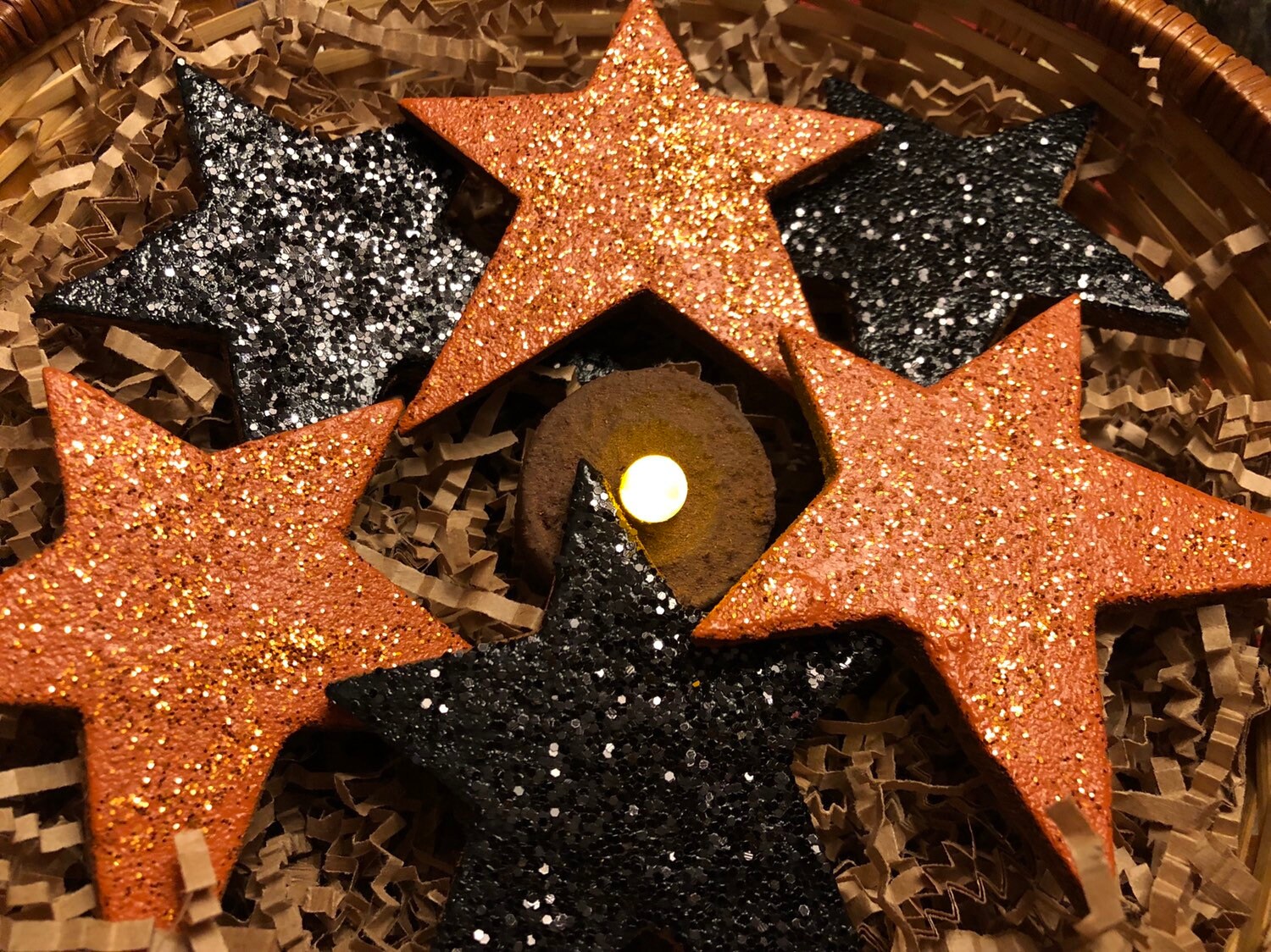 Halloween / Harvest Orange and Black Glitter Stars Bowl Fillers / Ornaments