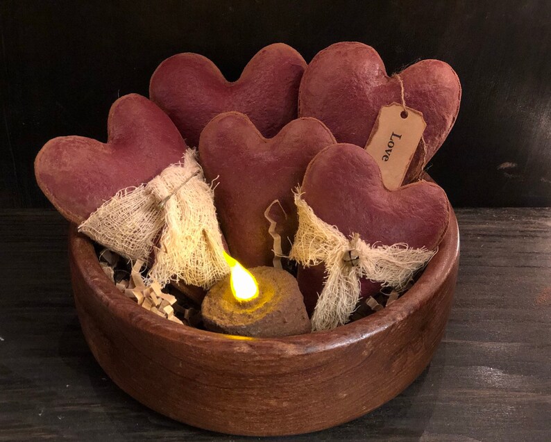 Primitive Valentines Day Heart Bowl Fillers With Coffee Etsy