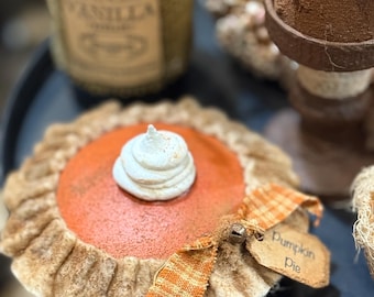 Primitive Faux Tiny Pumpkin Pie with Whipped Cream for Tiered Trays/ 4 Inch
