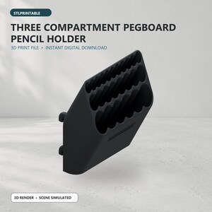 Pegboard Pencil Holder STL | Three Compartment Desk Storage | Digital 3D Print File