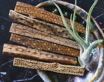 100 sticks of sacred geometry etched Palo Santo --Burning Man Gift / Wholesale price FREE domestic shipping