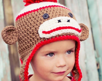 PDF Sock Monkey Hat - ALL sizes - Crochet Pattern