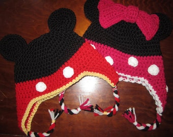 2PDFs Mickey/Minnie ALL Sizes Crochet Hat Pattern