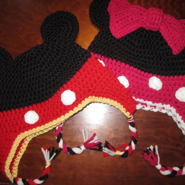 2PDFs Mickey/Minnie ALL Sizes Crochet Hat Pattern