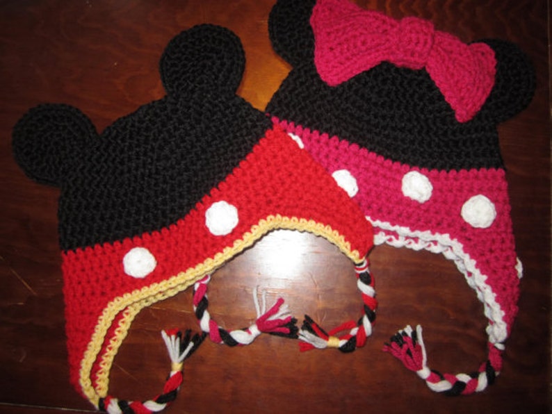 2PDFs Mickey/Minnie ALL Sizes Crochet Hat Pattern image 1