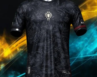 Maillot noir 2024 GOAT P.o.r.t.u.g.a pour les amateurs de football