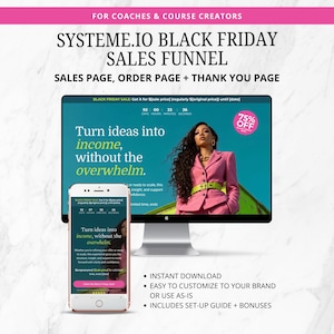 Plantilla de embudo de ventas de Systeme.io para el Black Friday, ideal para coaches, páginas de venta de cursos, plantillas para programas de coaching y embudos de cursos digitales.