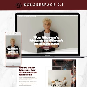 May include: A laptop and smartphone displaying a website with the text "You Weren't Meant to Shrink to Succeed." The website features a woman in a blazer. The smartphone shows the same website design. The website also includes the text "Meet Your Mentor for Sustainable Success."