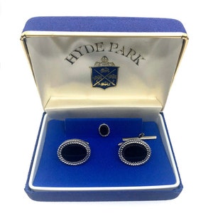 Vintage Faux Onyx Cufflinks, Black Oval Cufflinks and Tie Tack Set by Hyde Park