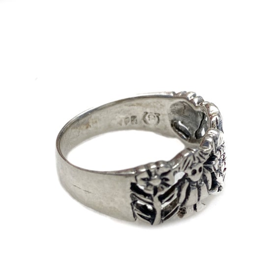 Sterling Silver Cut Out Band Children and Flowers - image 4