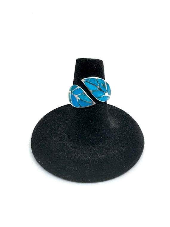 Sterling Silver Adjustable Leaf Ring Turquoise - image 1