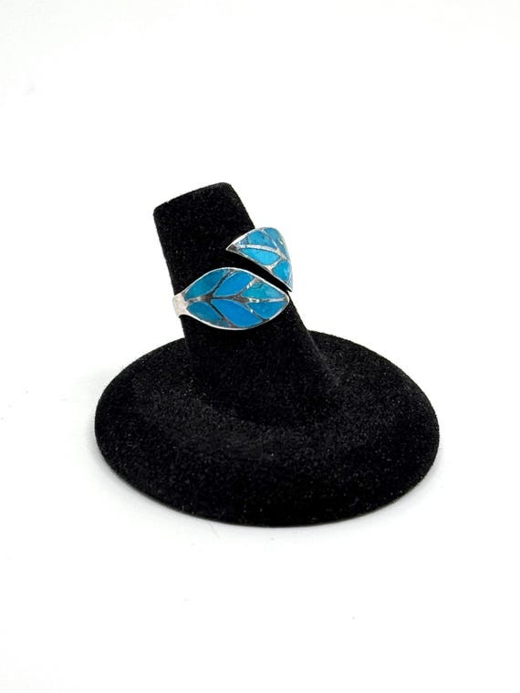 Sterling Silver Adjustable Leaf Ring Turquoise - image 2