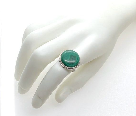 Malachite Sterling Silver Ring, Round Natural Gre… - image 5
