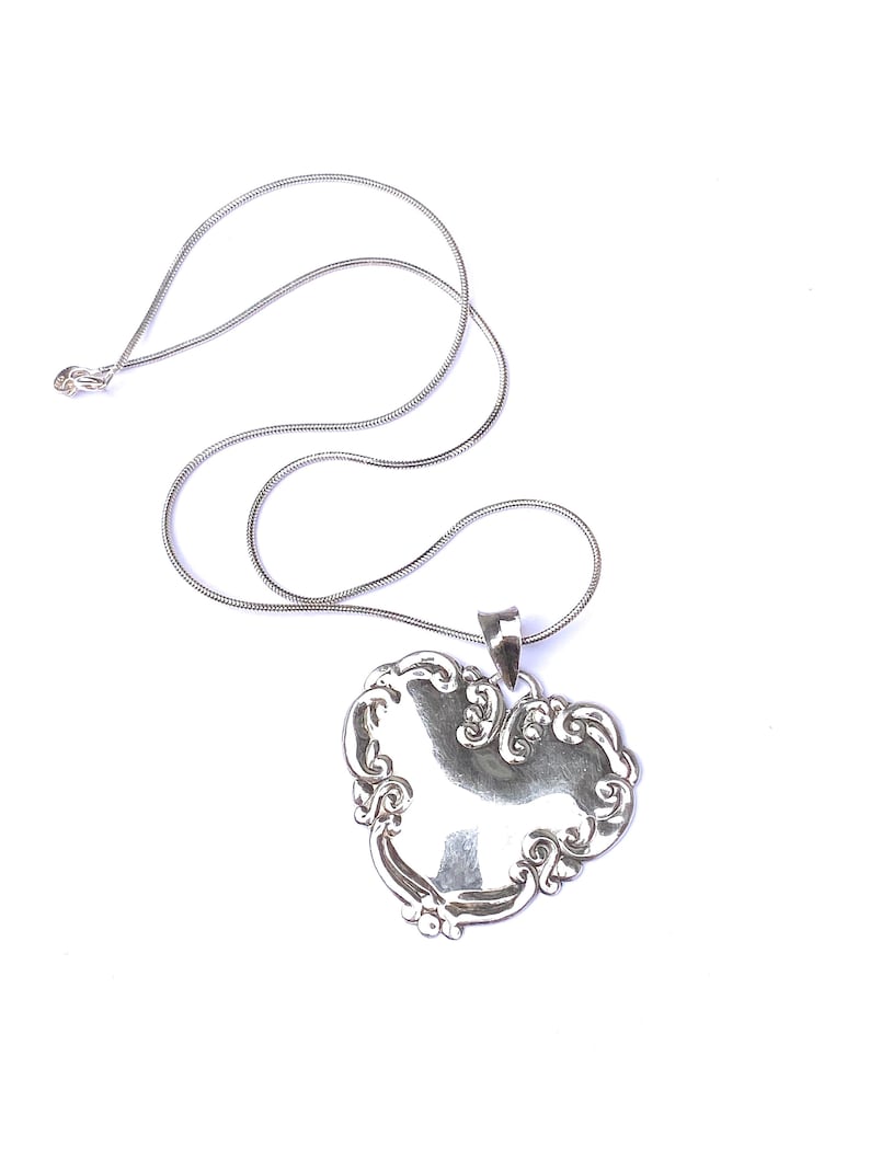 Sterling Silver Necklace, Flower Heart Pendant on Snake Chain image 2