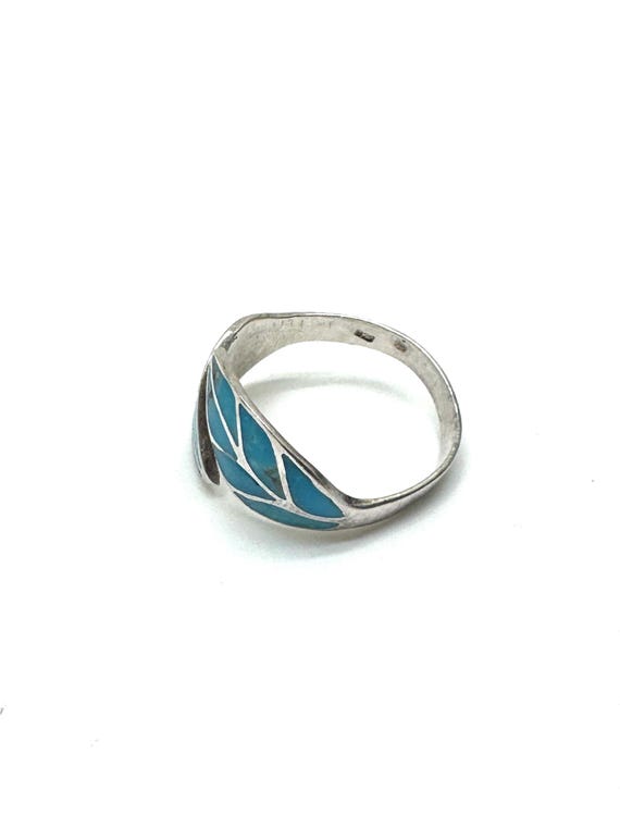 Sterling Silver Adjustable Leaf Ring Turquoise - image 4