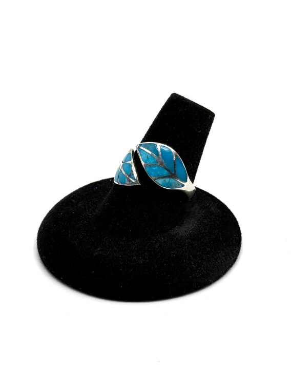 Sterling Silver Adjustable Leaf Ring Turquoise - image 2