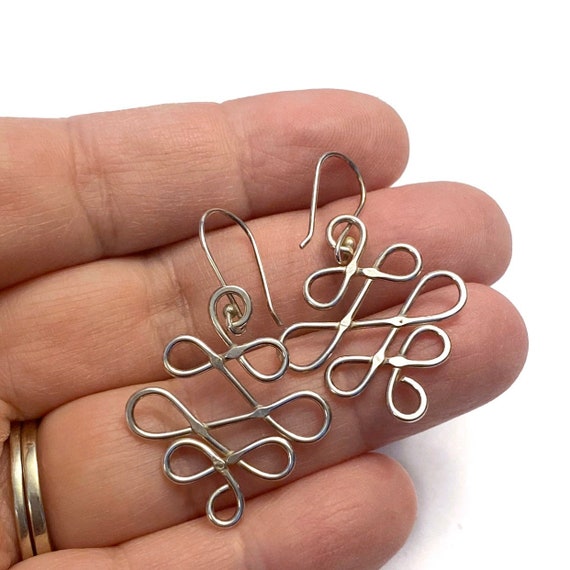 Sterling Silver Scrolling Drop Fish Hook Earrings - image 3