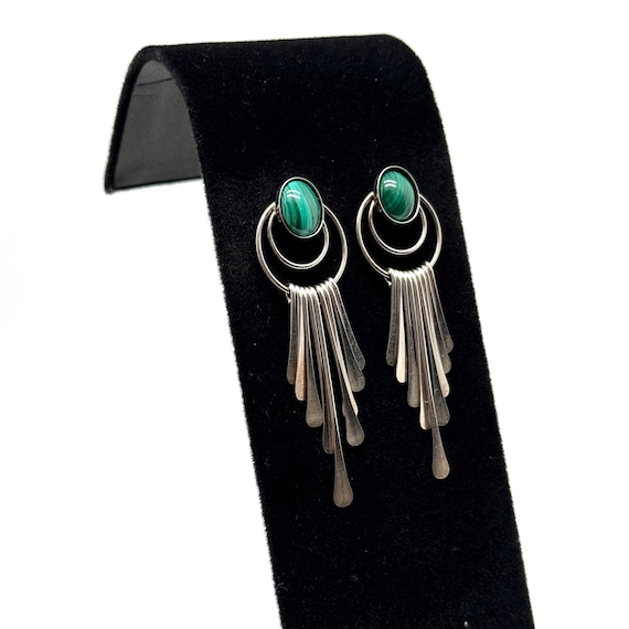 Sterling Silver Malachite Dangle Post Earrings - image 2