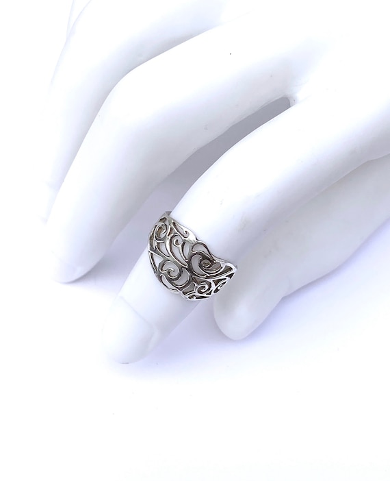 Sterling Silver Open Scrollwork Ring, Cutout Desi… - image 4